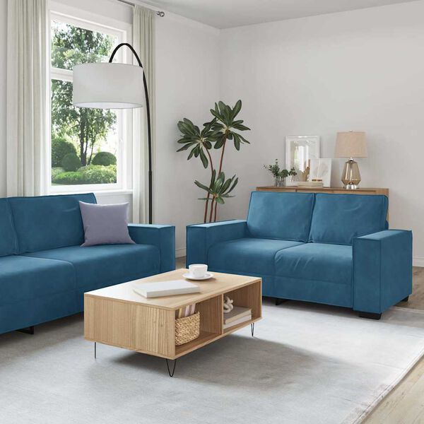 vidaXL 3-delige Loungeset met kussens fluweel blauw