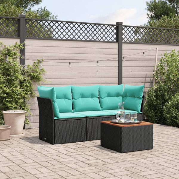 vidaXL 4-delige Loungeset met kussens poly rattan zwart