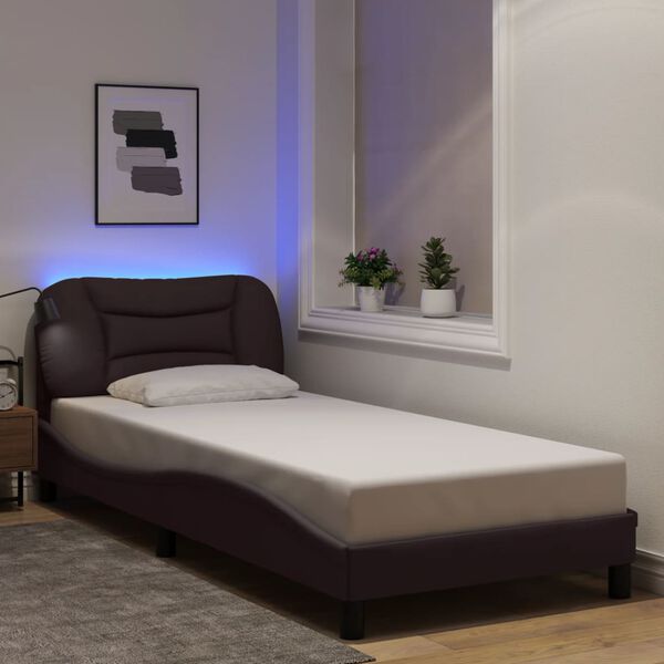 vidaXL Bedframe met LED zonder matras "Hvar" 90x200 cm stof donkerbruin