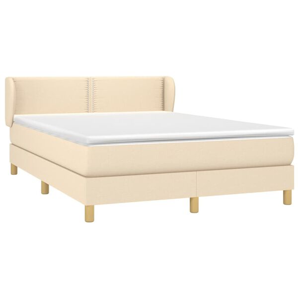 vidaXL Boxspring met matras stof cr&egrave;mekleurig 140x190 cm