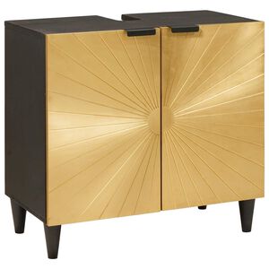 vidaXL Wastafelkast Zwart en Goud 62 x 33 x 58 cm Massief Mango Hout