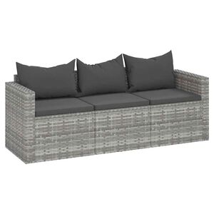 vidaXL Tuinbank 3-zits met kussens poly rattan grijs