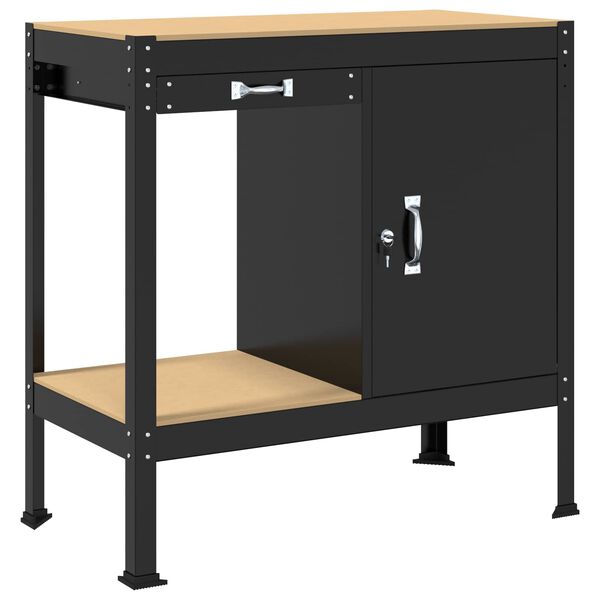 vidaXL Werkbanken met lade met slot Zwart 90 x 49 x 91 cm Bewerkt hout