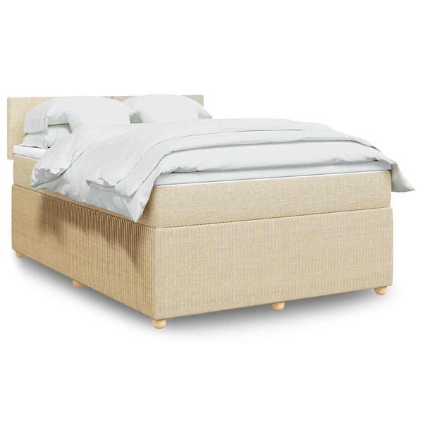 vidaXL Boxspring met matras stof cr&egrave;mekleurig 140x200 cm