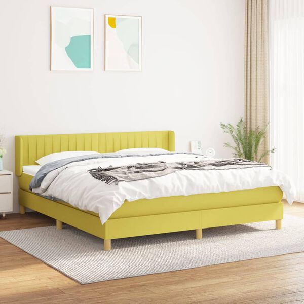 vidaXL Boxspring met matras stof groen 160x200 cm