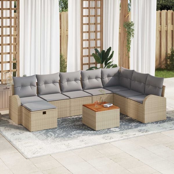 vidaXL Tuin Sofa Set met kussen met opslag 9 pcs Beige Poly riet