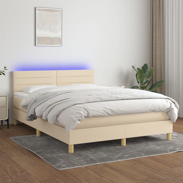vidaXL Boxspring met matras en LED stof cr&egrave;mekleurig 140x190 cm