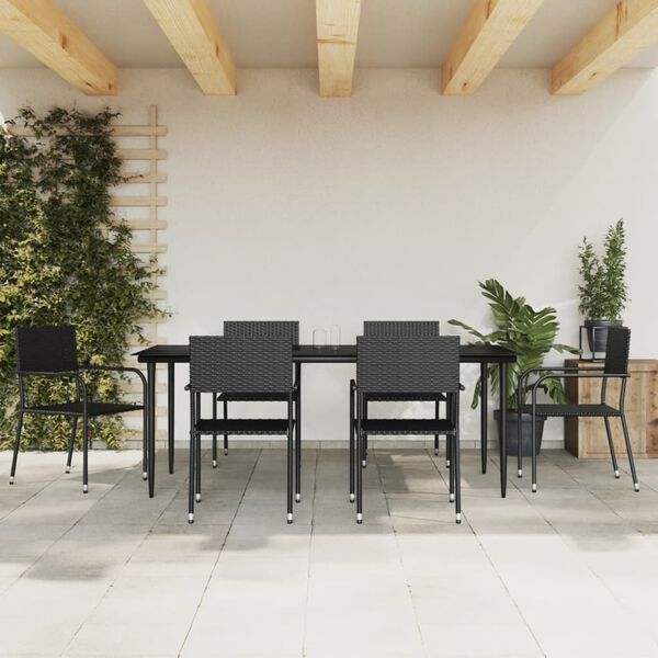 vidaXL 7-delige Tuinset poly rattan en staal zwart