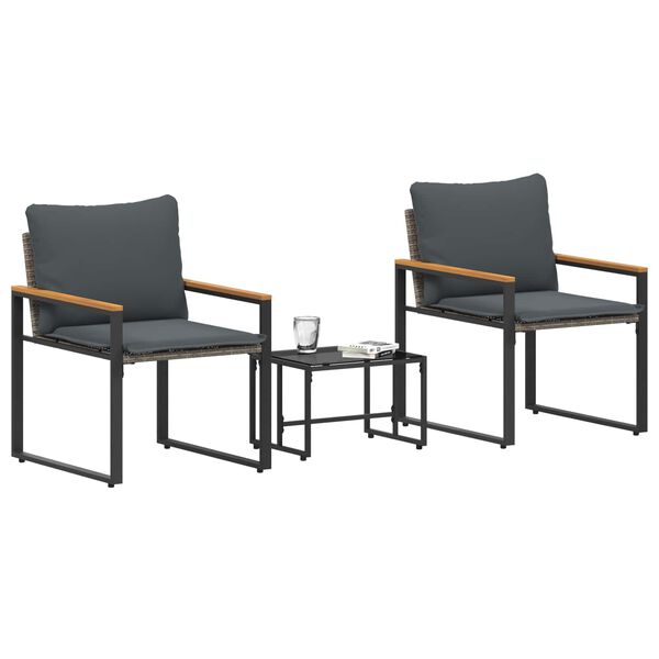 vidaXL Meubelsets met kussen 3 pcs Grijs en Donkergrijs Rattan