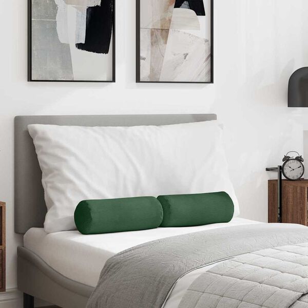 vidaXL Bolster Kussens 2 stuks Donkergroen &Oslash; 15 x 40 cm Cordstof