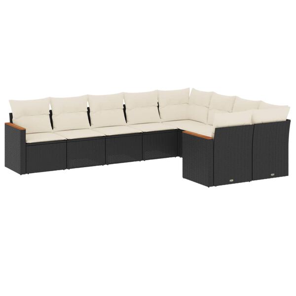 vidaXL 9-delige Loungeset met kussens poly rattan zwart