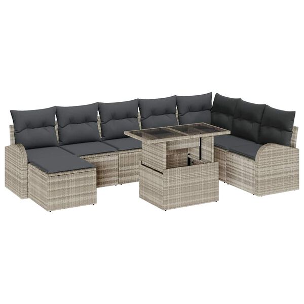 vidaXL Tuin Sofa Set met kussen 9 pcs Lichtgrijs