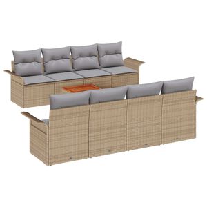 vidaXL Tuinbankenset met opslag 9 pcs Beige en Licht Grijs poly rattan