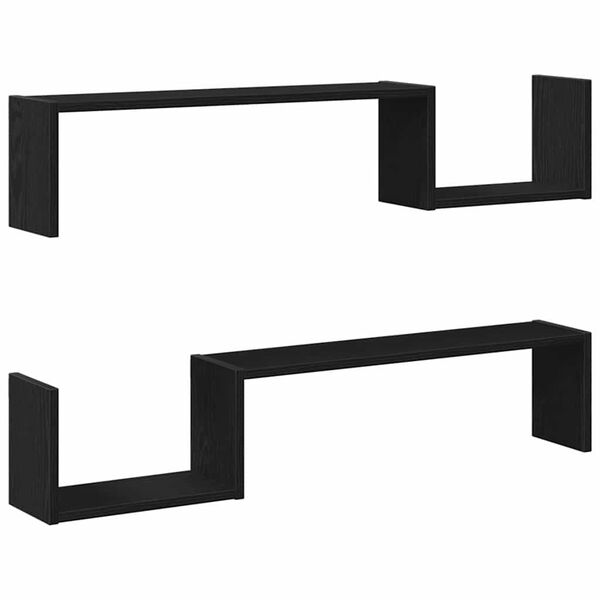 vidaXL Wandplank 2 pcs Zwart Eiken 100 x 15 x 20 cm Bewerkt hout