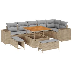 vidaXL Tuin Sofa Set 9 pcs Beige poly rattan