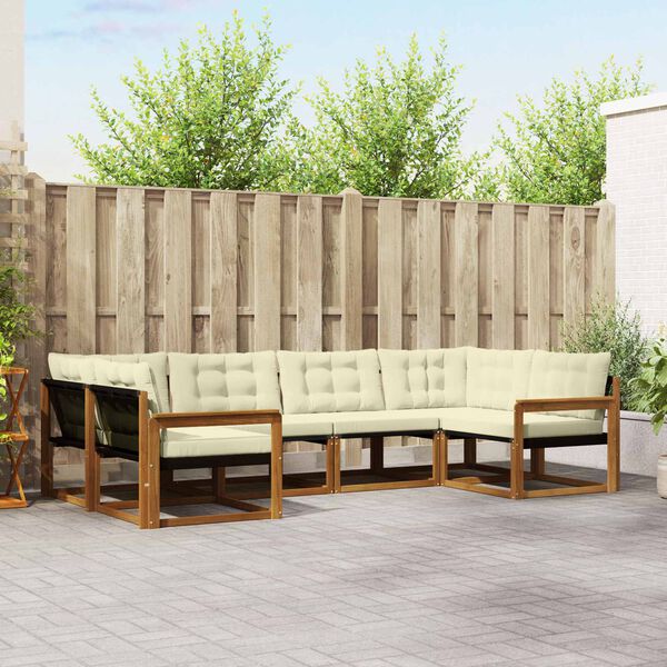 vidaXL Buiten bankenset met kussen 6 pcs Natuurlijk en Cr&egrave;me