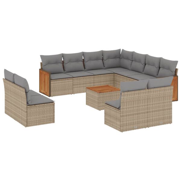 vidaXL 12-delige Loungeset met kussens poly rattan beige