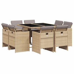 vidaXL 9-delige Tuinset met kussens poly rattan gemengd beige