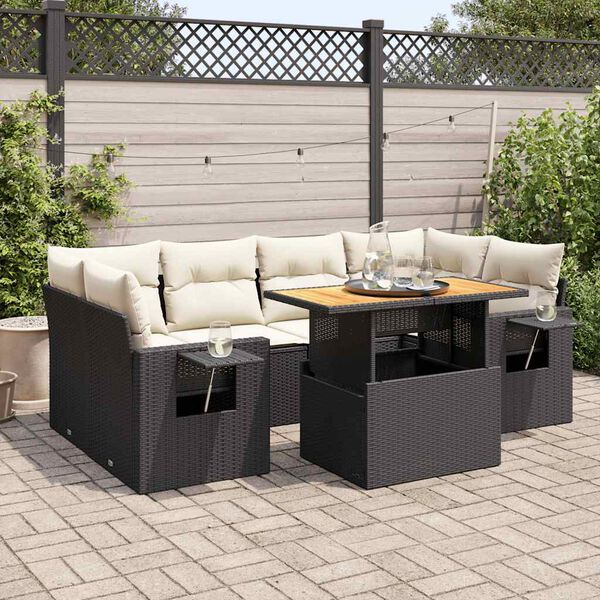 vidaXL 7-delige Loungeset met kussens poly rattan zwart