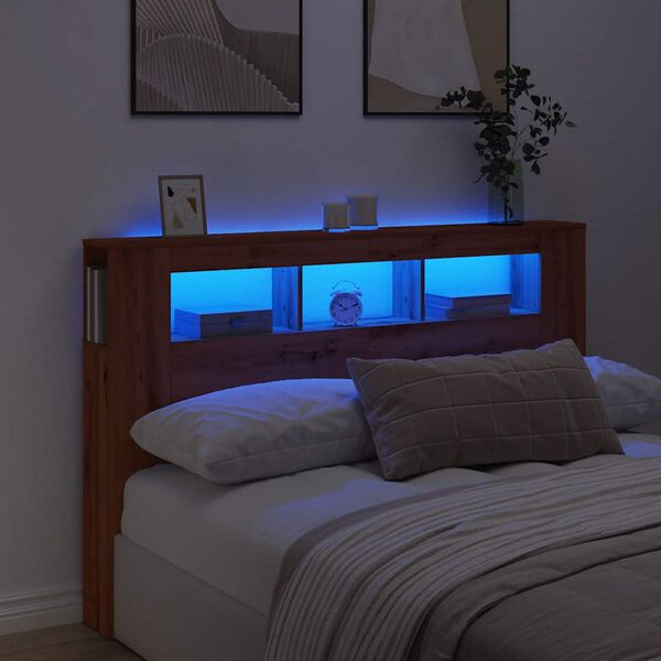 vidaXL Hoofdeinde met LED 160x18,5x103,5 cm hout artisanaal eikenkleur