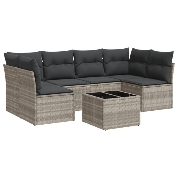 vidaXL 7-delige Loungeset met kussens poly rattan lichtgrijs