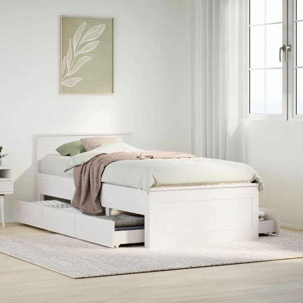 vidaXL Bedframe zonder matras met hoofdbord grenenhout wit 90x200 cm