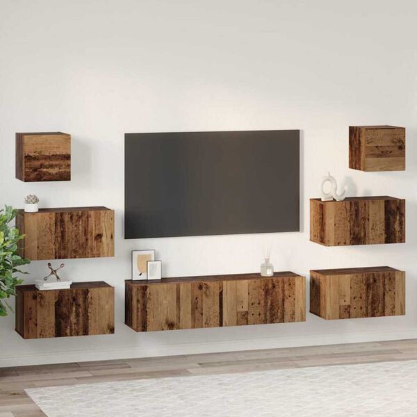 vidaXL Tv-meubelset Wandgemonteerd 8 pcs Oud Hout Bewerkt hout