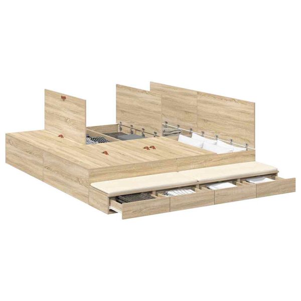 vidaXL Opbergbedframe met lade Sonoma Eiken 180 cm Bewerkt hout