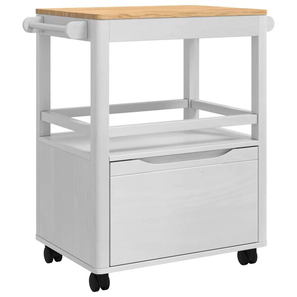 vidaXL Keuken Trolley FLORO Wit 72,5 x 45 x 80 cm Massief Vurenhout