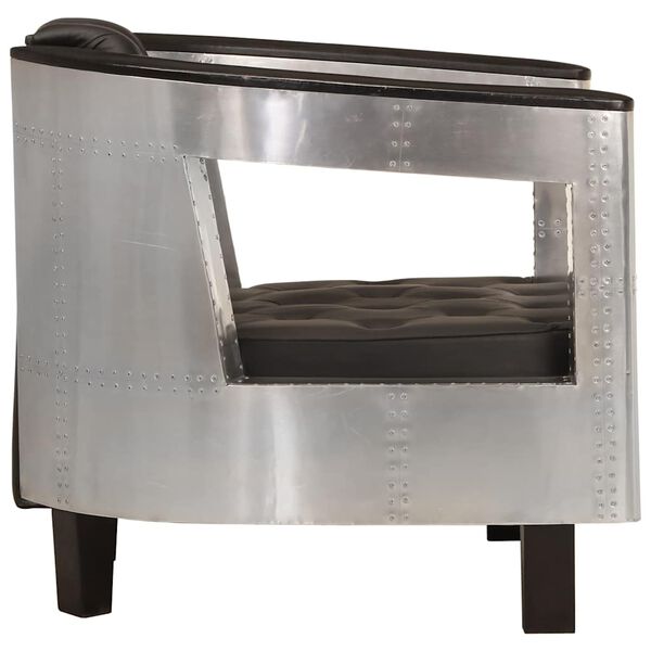 vidaXL Fauteuil luchtvaartstijl echt leer zwart