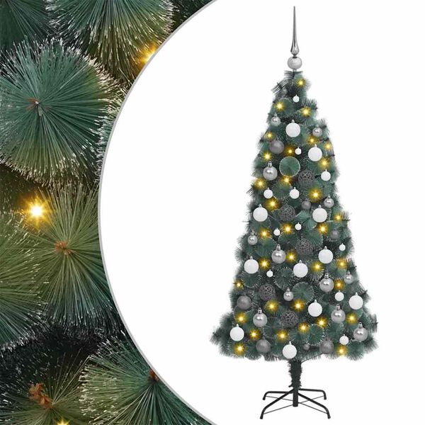 vidaXL Kunstkerstboom met verlichting en ballen set Groen 180 cm PET
