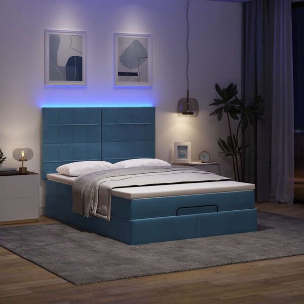 vidaXL Ottoman bed met matras en LED's 140x190cm stof blauw