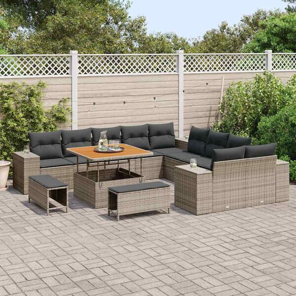 vidaXL Tuin Sofa Set met kussen 13 pcs Grijs poly rattan