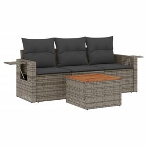 vidaXL 4-delige Loungeset met kussens poly rattan grijs
