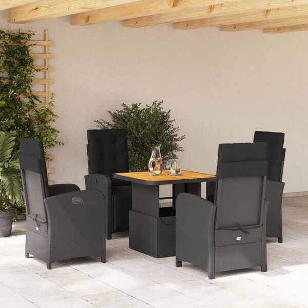 vidaXL 5-delige Tuinset met kussens poly rattan zwart