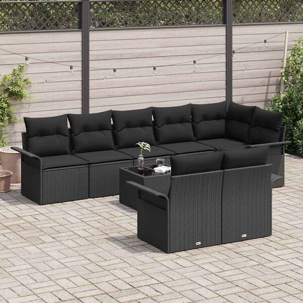 vidaXL Tuin Sofa Set met kussen 9 pcs Zwart Poly riet
