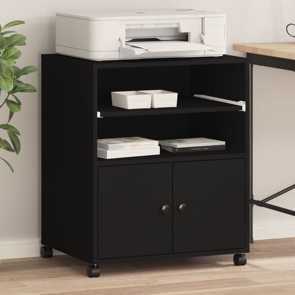 vidaXL Printerkastje met wielen 60x48x74 cm zwart