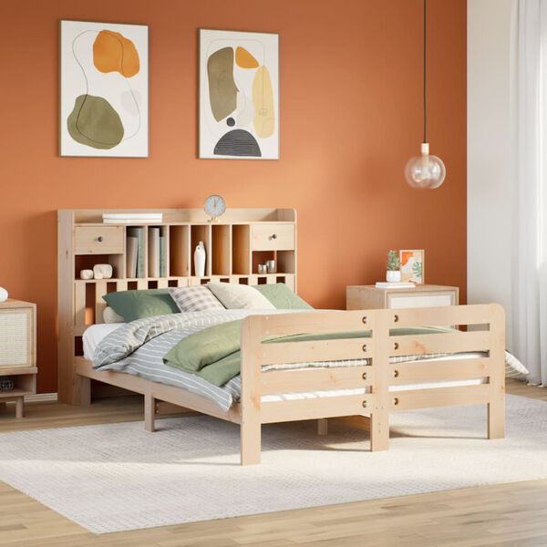 vidaXL Bed met boekenkast zonder matras massief grenenhout 160x200 cm