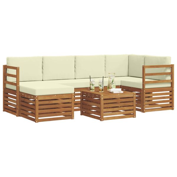 vidaXL Sofa-Sets 7 pcs Natuurlijk en Cr&egrave;me Massief Acaciahout