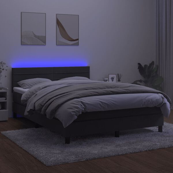 vidaXL Boxspring met matras en LED fluweel donkergrijs 140x190 cm