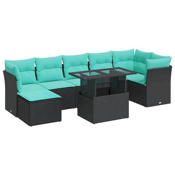 vidaXL 8-delige Loungeset met kussens poly rattan acacia zwart