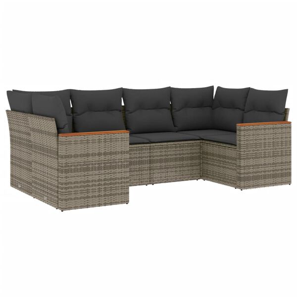 vidaXL 6-delige Loungeset met kussens poly rattan grijs
