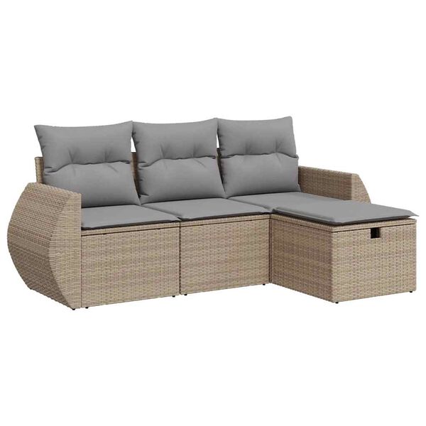 vidaXL 4-delige Loungeset met kussens poly rattan beige