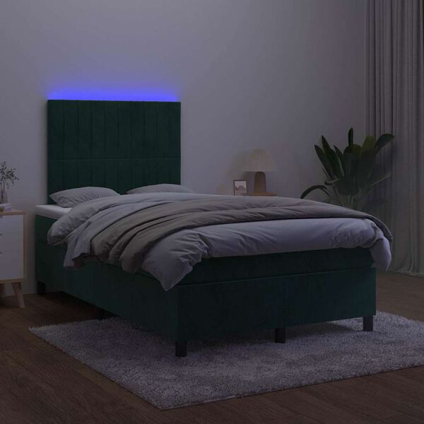vidaXL Boxspring met matras en LED fluweel donkergroen 120x200 cm