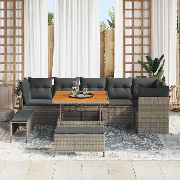 vidaXL Tuin Sofa Set 9 pcs Grijs Poly riet en gepoedercoat staal