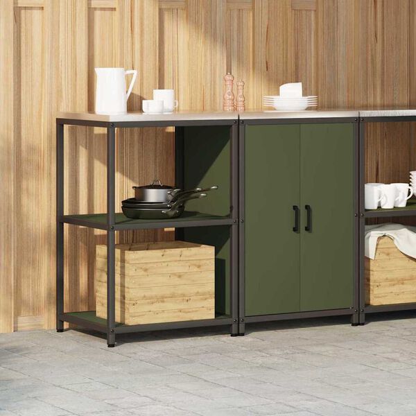vidaXL Keukenopslag set met plank 2 pcs Olijf Groen Koudgewalst staal