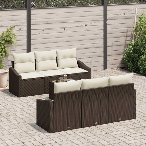 vidaXL Bankstel met kussen met kussen 7 pcs Bruin en Cr&egrave;me poly rattan