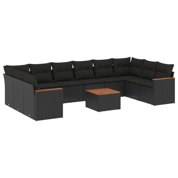 vidaXL 11-delige Loungeset met kussens poly rattan zwart