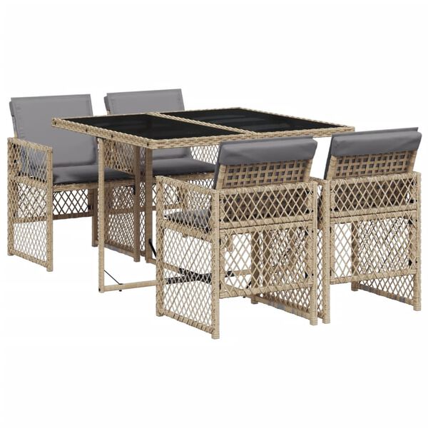 vidaXL 5-delige Tuinset met kussens poly rattan beige