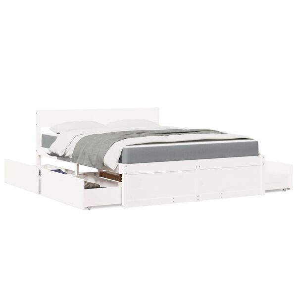 vidaXL Bed met lades en matras massief grenenhout wit 140x200 cm